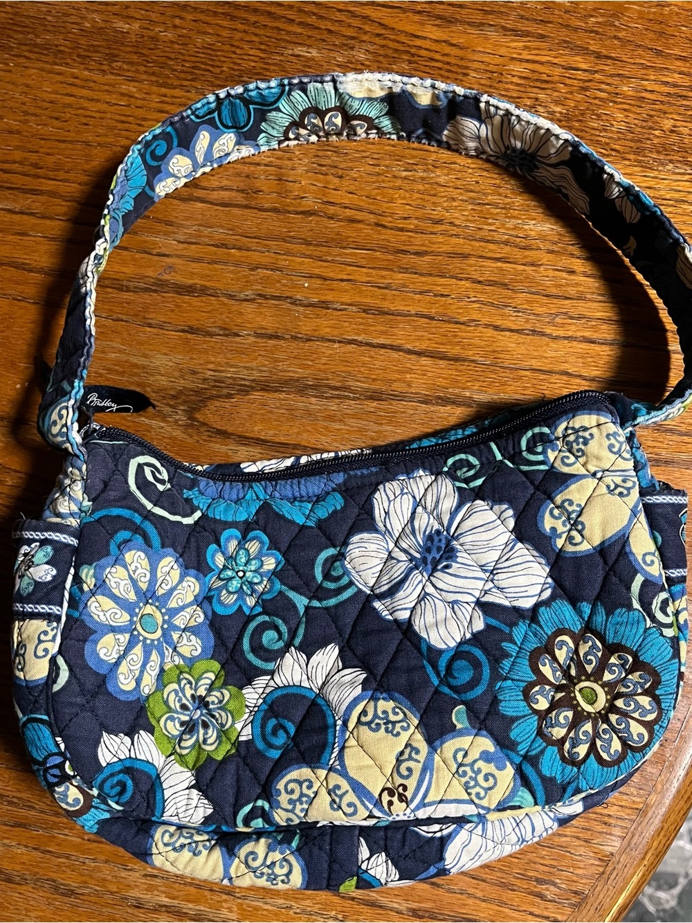 Vera Bradley Navy Floral Quilted Shoulder Bag with Teal and Cream Accents